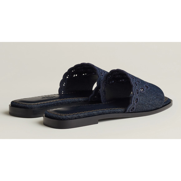 Hermes Sandales Gaelle Blue Denim Jeans Oran Slide Sandal Flat Flip Flop 39.5 - Picture 13 of 16